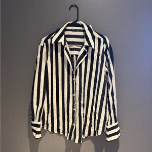 Zara Women’s Striped Black and White Button-Down Shirt